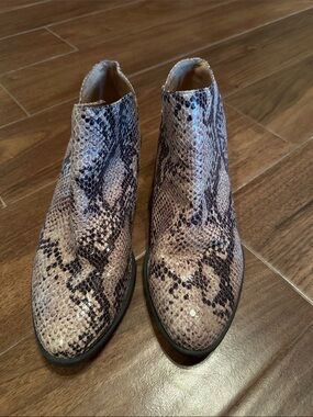 Life Stride Snake-Print Ankle Booties in Beige and Black